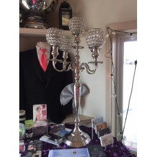 Silver 5 arm Table Top Candelabra with Crystal Votives